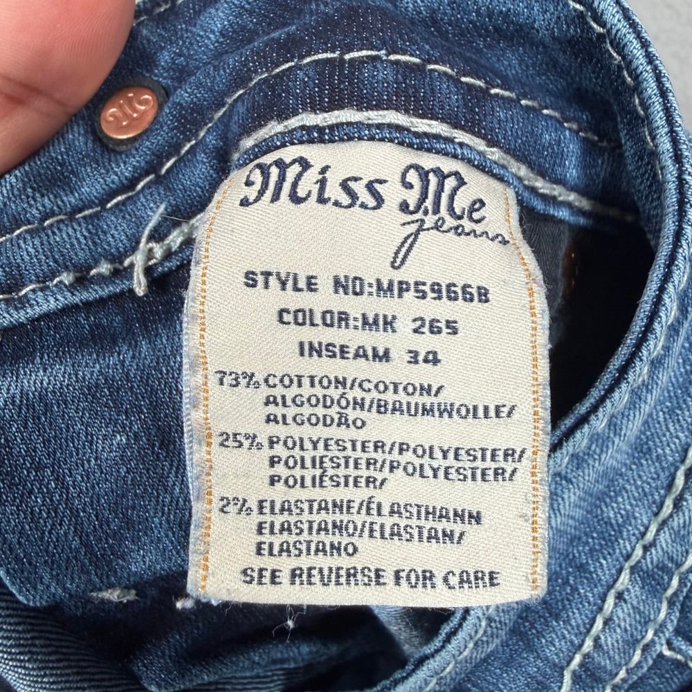 Miss Me Mid-Rise Bootcut Jeans Embellished Wing Pocket Blue Size 25x34 Y2K - Picture 13 of 14